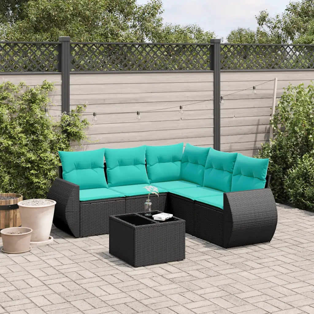Set Divani da Giardino 6 pz con Cuscini Nero in Polyrattan 3221356