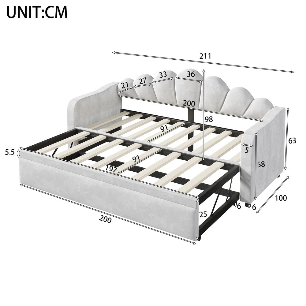 Letto Imbottito Estraibile con LED ¨C Xylo ¨C Grigio 90x200