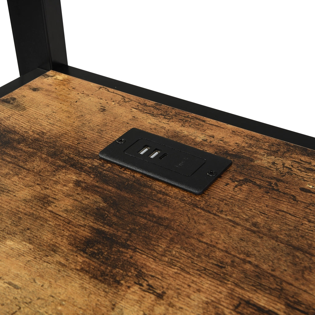 DESMIU Letto a soppalco 120 × 200 cm 1 posto con porta USB e appendiabiti, senza materasso, in metallo e legno, nero