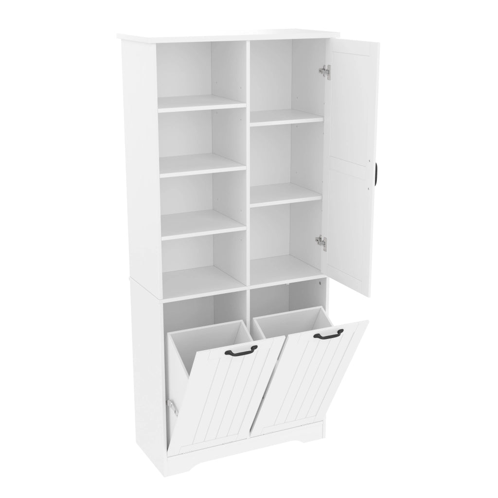Mobile bagno 78 x 35 x 172,7 cm in MDF laccato bianco con doppio cesto portabiancheria e vani contenitori