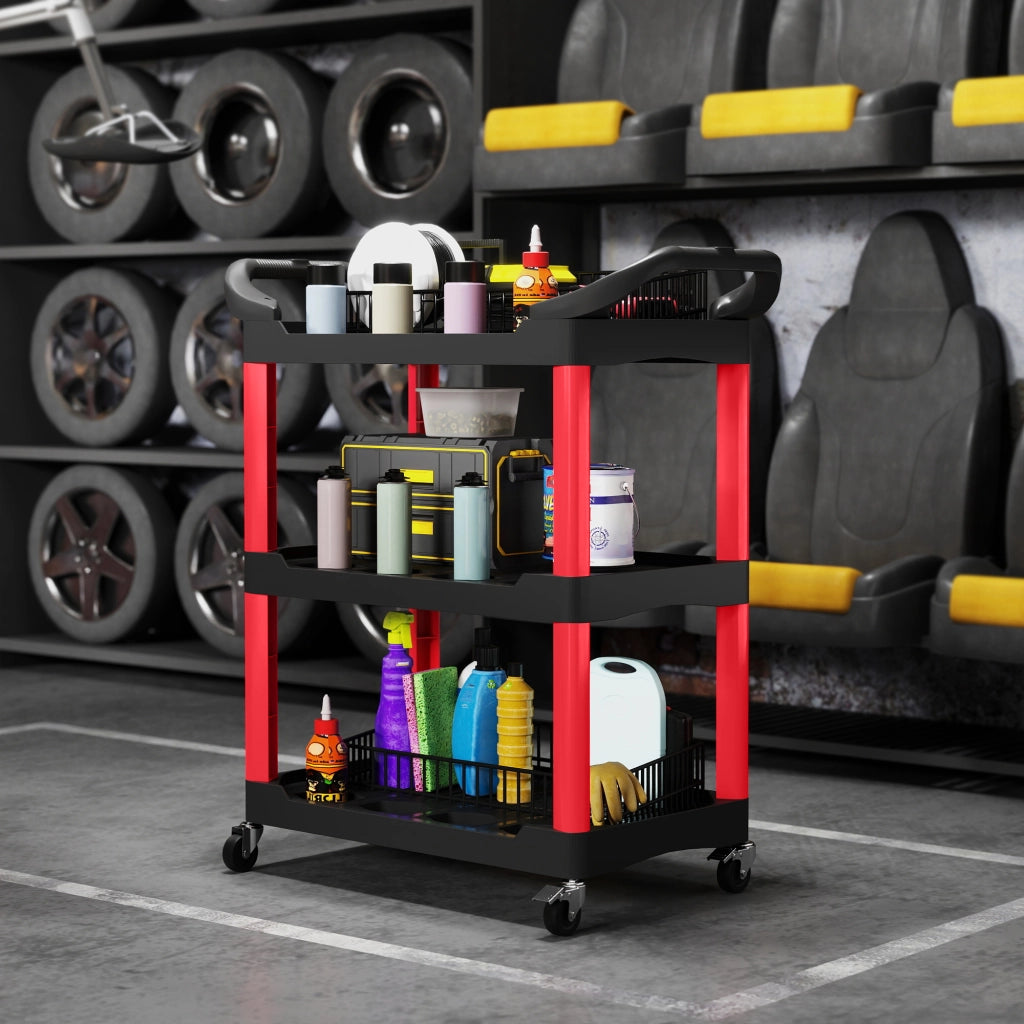 Carrello a 3 livelli con maniglia ¨C zephmum ¨C nero, metallo, 91 kg