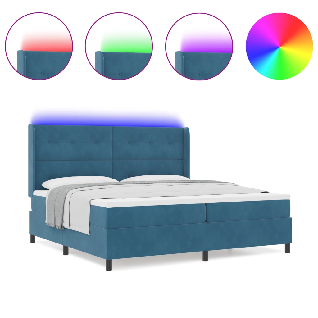 Letto Box Spring con Materasso & LED Blu Scuro 200x200 cm Velluto