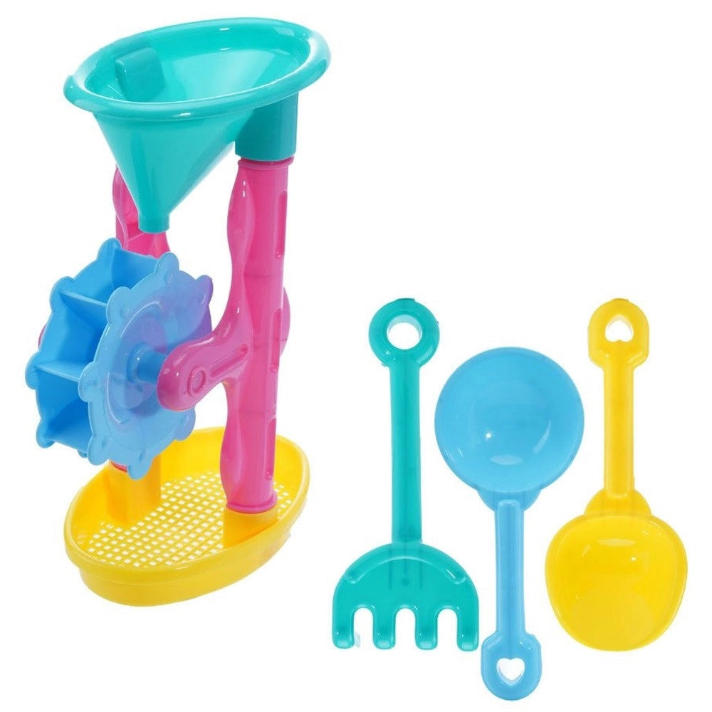 Trade Shop - Set Giochi Da Spiaggia Per Bambini 4pz Con Mulino Rastrello Palette 10x23cm 258268 -