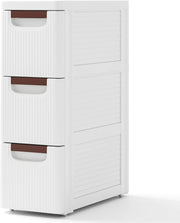 Mobile Bagno con 4 Cassetti, Mobiletto Bagno Salvaspazio con Ruote, Cassettiera in PP per Soggiorno, Bagno e Cucina, 42 x 19 x 74 cm