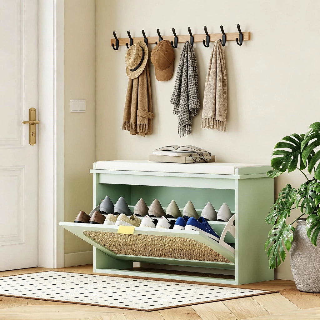 PANCA PORTA SCARPE 80x26x47,5 cm Verde in MDF con cuscino