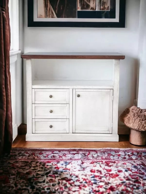 Porta tv 1 anta 3 cassetti legno shabby bianco anticato noce 84x40x75 - Mobili 2G