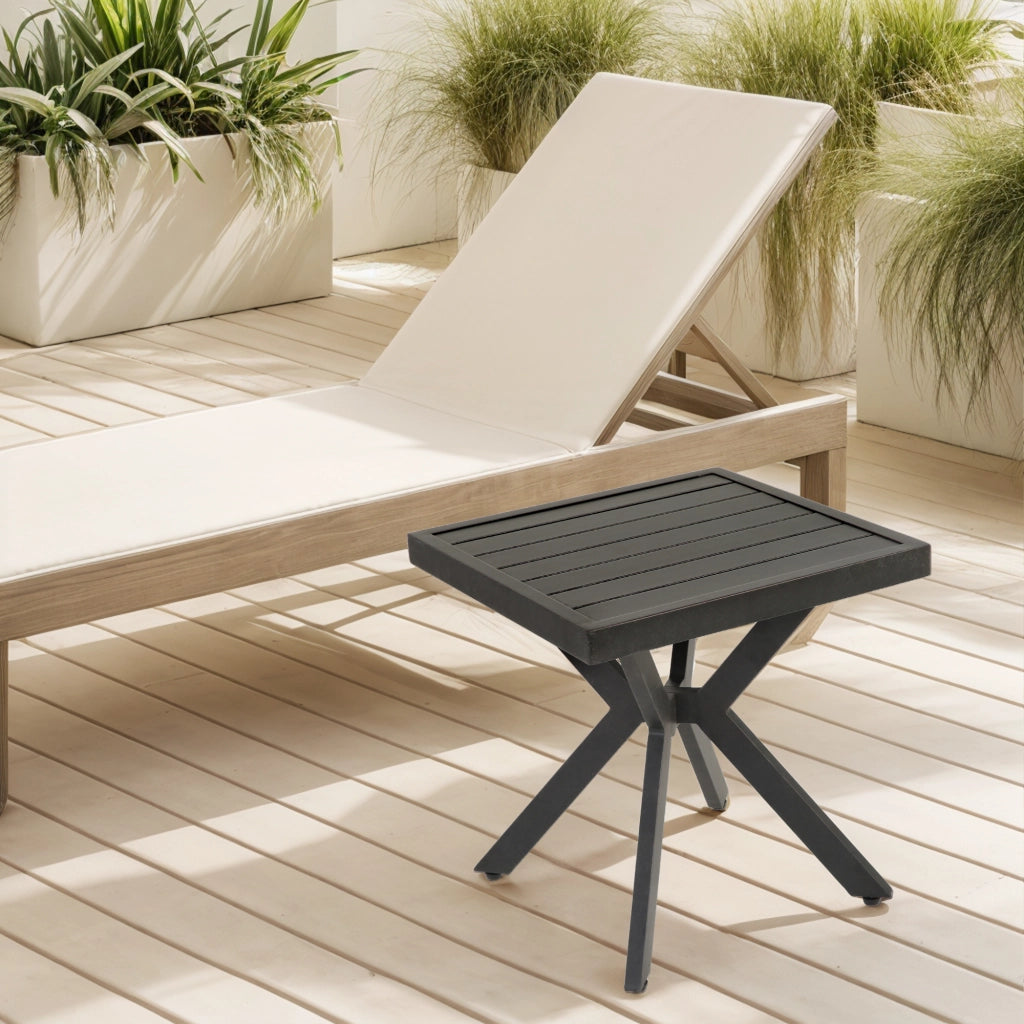Comodino laterale quadrato in alluminio per esterni per patio; giardino; piscina; interno compagno; facile manutenzione e resistente alle intemperie; marrone scuro