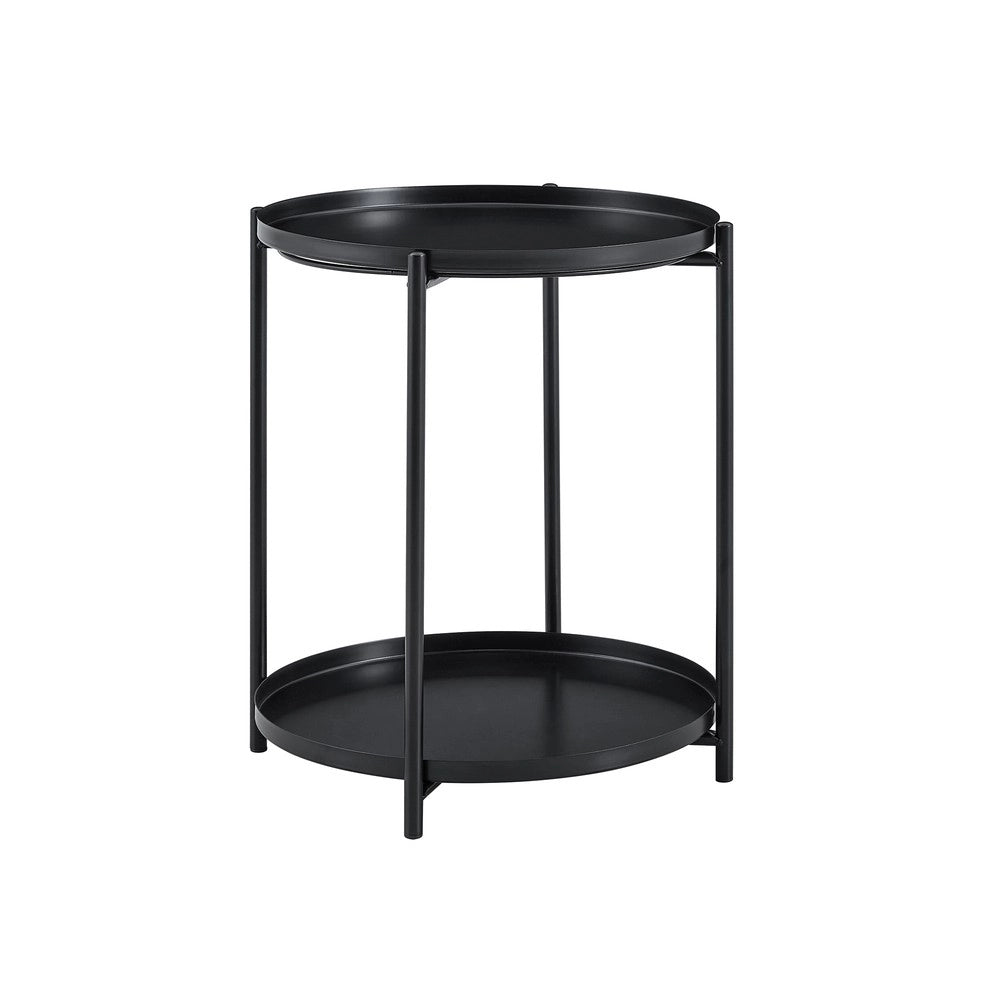 Tavolino Rotondo 2 Livelli ¨C MINIMAL ¨C Metallo Nero/Bianco, 42x52 cm