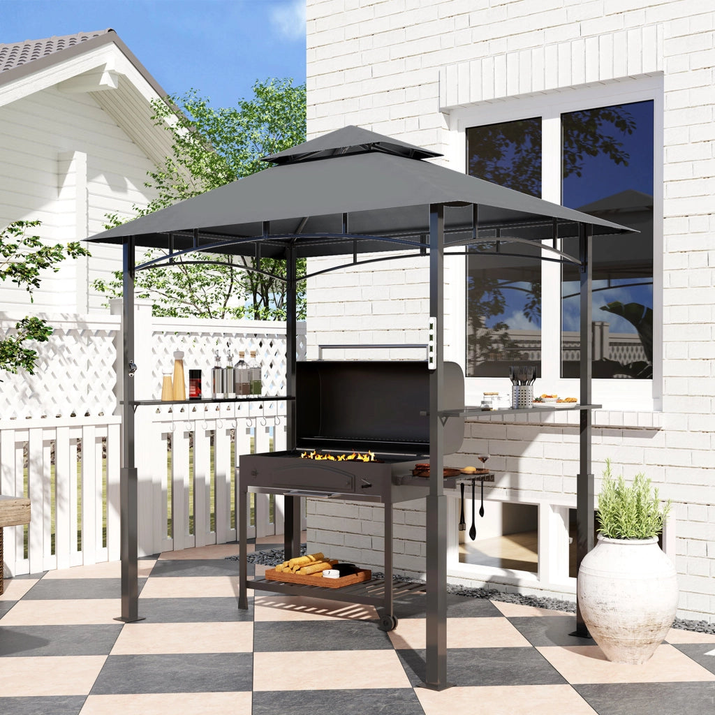 Gazebo Barbecue 2 Livelli ¨C Zephmum ¨C Grigio 240x150x250 cm