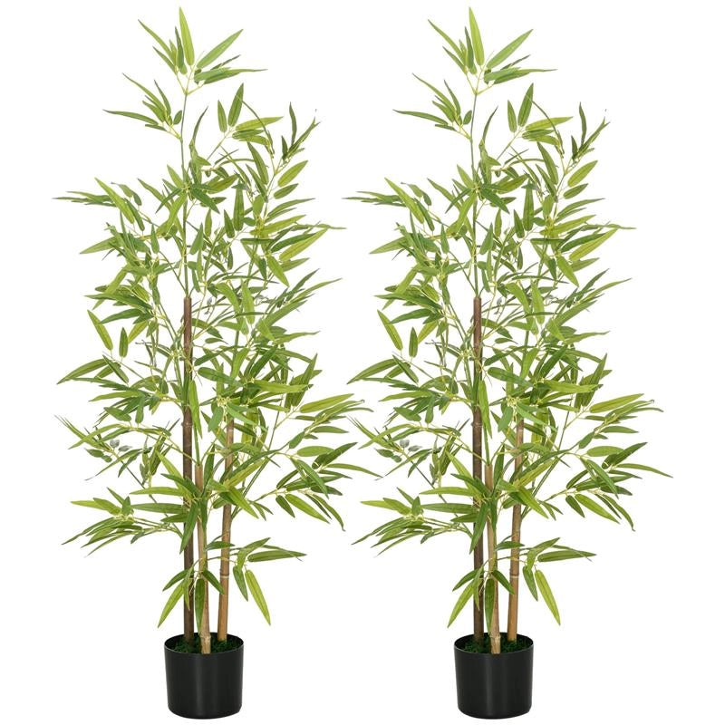 SET 2 PIANTE DI BAMBÙ FINTE DA 120 CM CON VASO Ï15X12 CM IN PEVA PP E METALLO VERDE E NERO