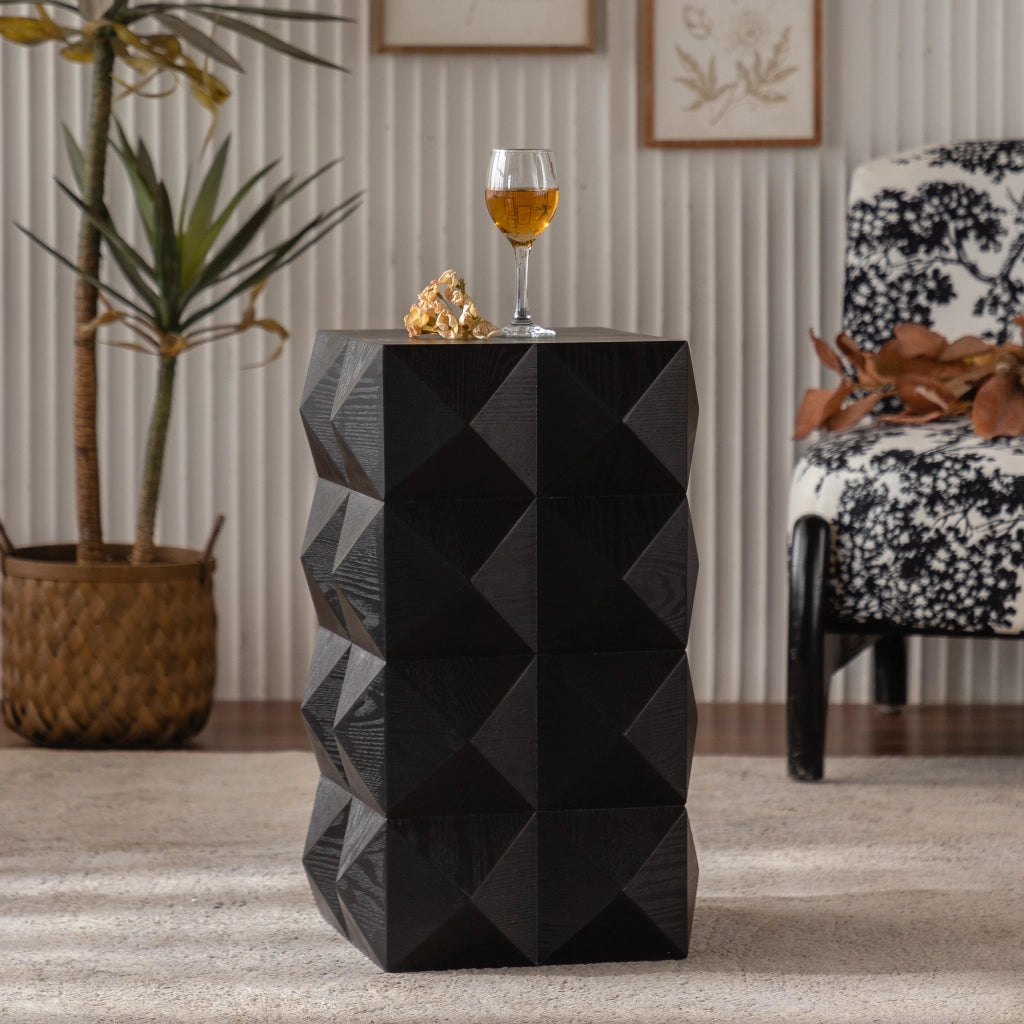 Comodino vintage in legno e MDF con rilievo tridimensionale senza montaggio nero