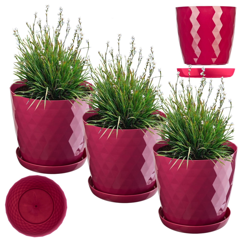 Vaso da fiori KADAX, fioriera, coperchio, 20 cm, supporto per fiori, plastica rosa, 3 pezzi.