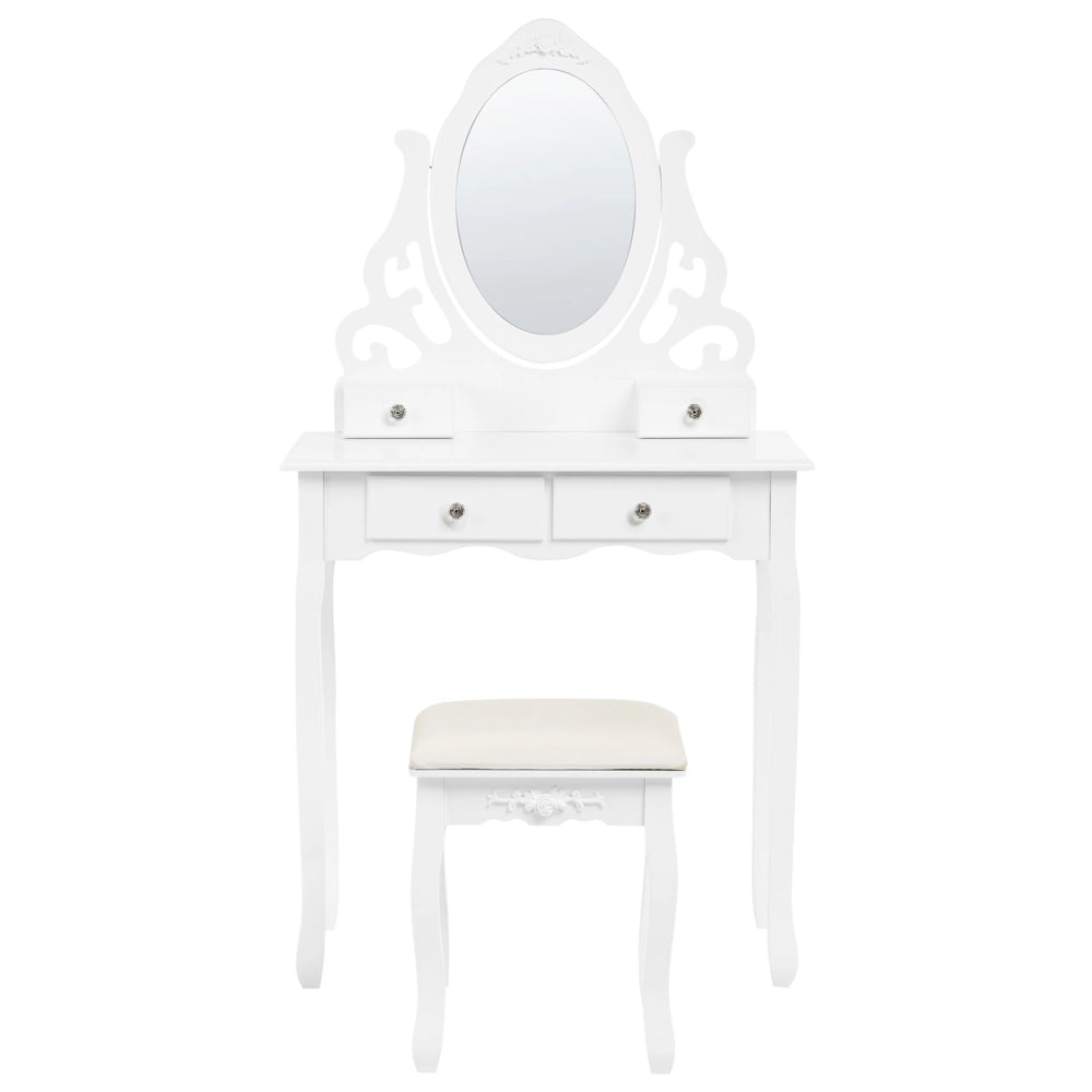Tavolo da Toeletta Bianco Sgabello Specchio Ovale Inclinabile 4 Cassetti Soggiorno Design Scandinavo