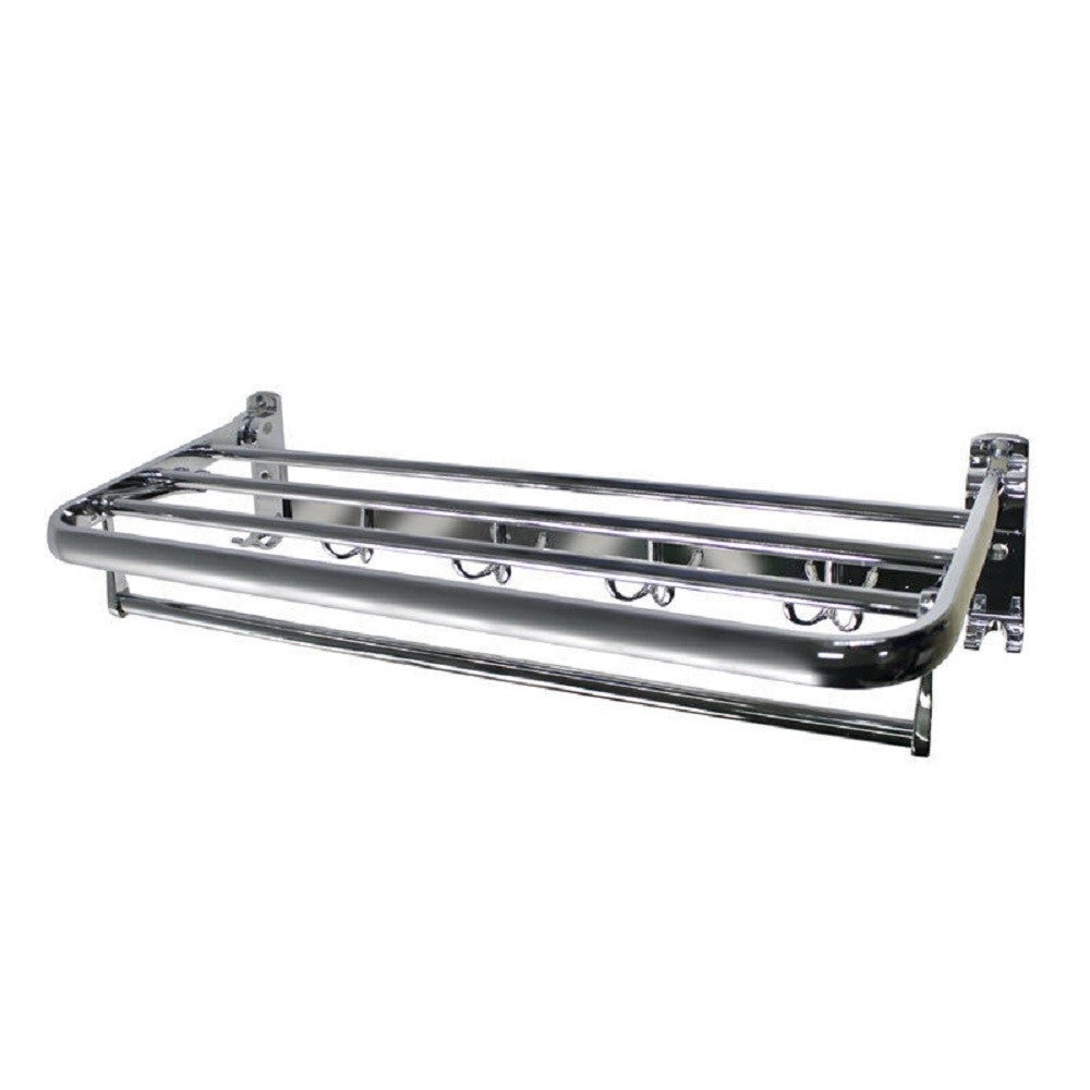 Trade Shop - Mensola Portasciugamani Doppio Ripiano Richiudibile Con Ganci Accappatoio 52819 -