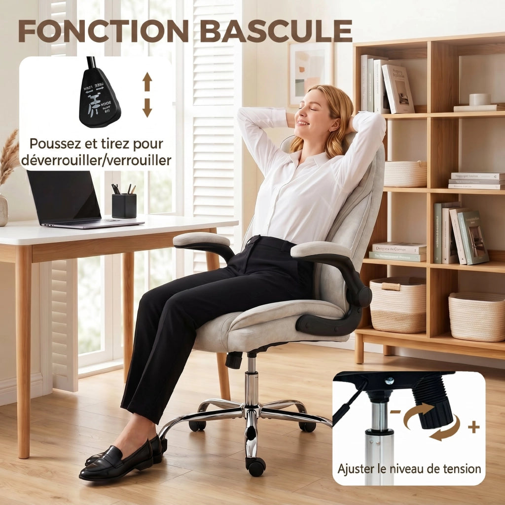 Sedia da ufficio ergonomica ¨C Xylo ¨C altezza regolabile, braccioli ribaltabili, beige