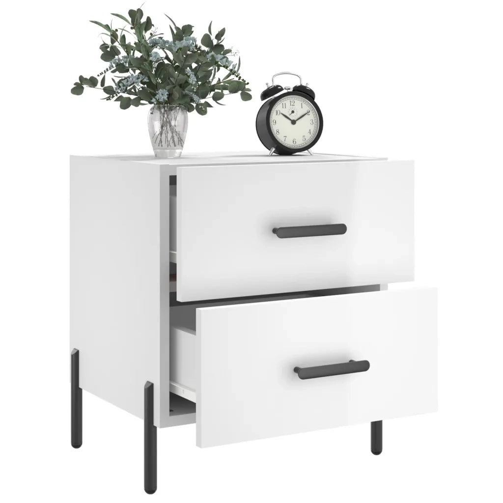 Comodini 2 pz Bianco Lucido 40x35x47,5 cm in Legno Multistrato 827329