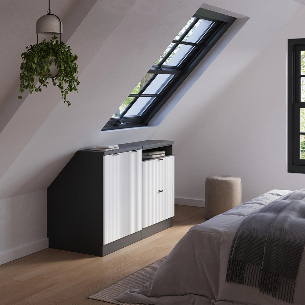 Set di mobili sottotetto Rion Ondulazione bianca/Antracite 120 cm Set di 2 carcasse armadio profondità 60 cm Vicco