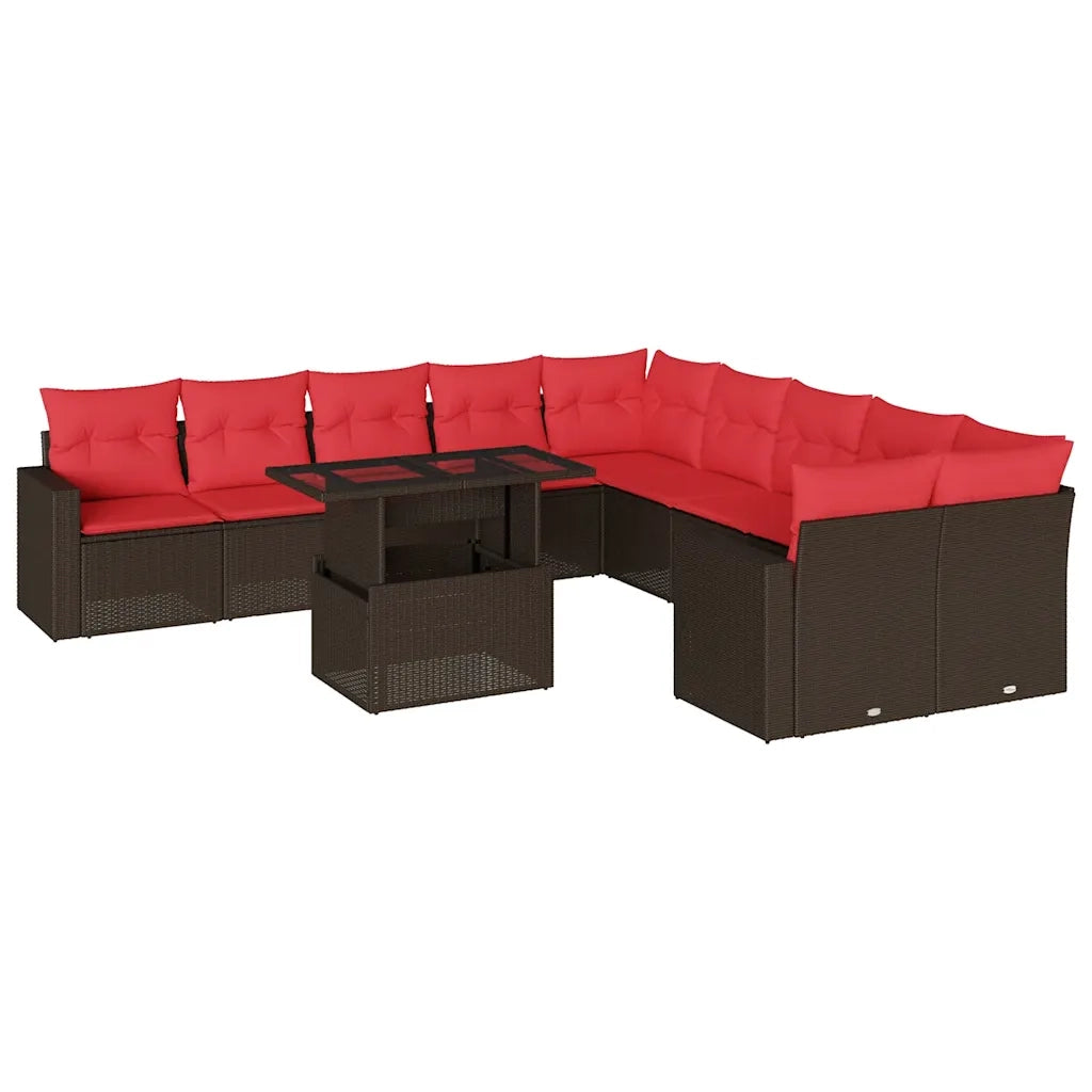 Set Divani da Giardino 11 pz con Cuscini Marrone in Polyrattan 3267544