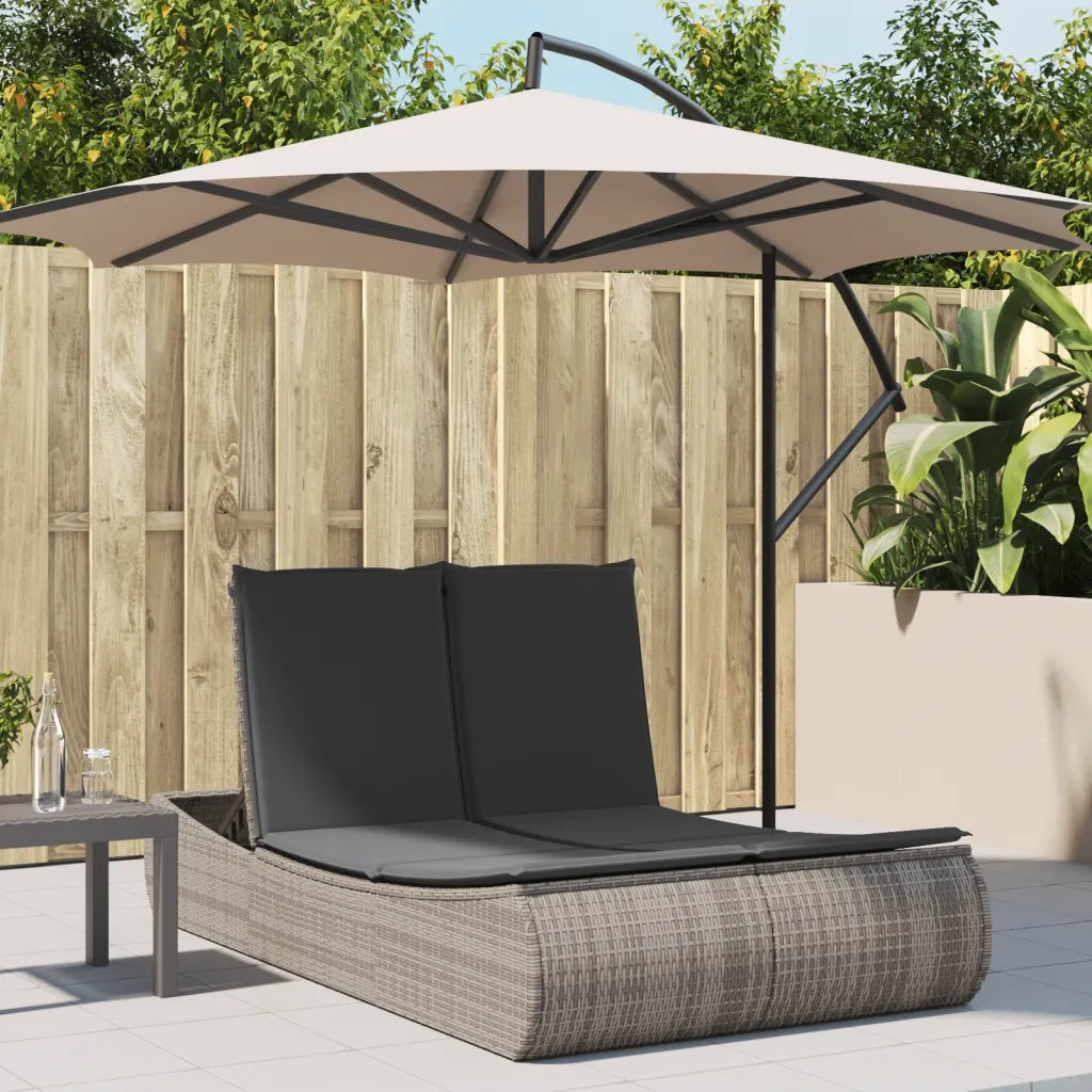 Lettino Prendisole | Sdraio da giardino | Lettino da sole Doppio con Cuscini Grigio in Polyrattan
