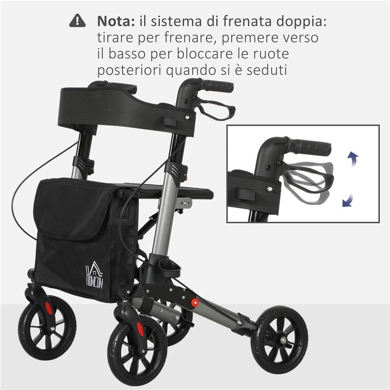 DEAMBULATORE PIEGHEVOLE IN ALLUMINO AD ALTEZZA REGOLABILE CON BORSA 67X65X79.5-94 CM NERO E ARGENTO