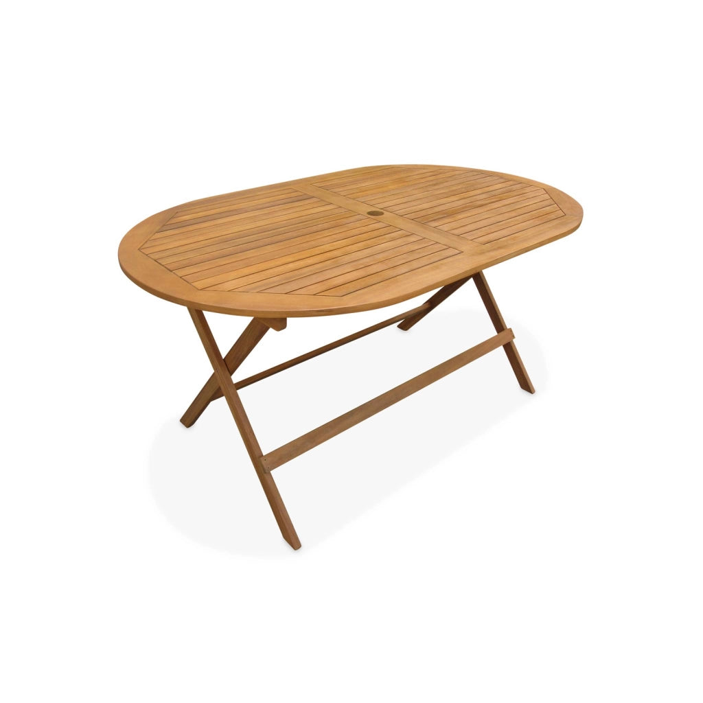 Set tavolo da giardino ovale in legno con 6 sedie, marrone naturale
