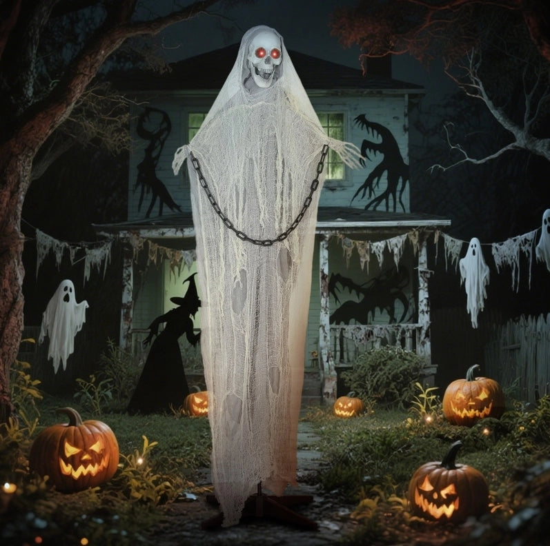 DECORAZIONE HALLOWEEN Scheletro Mietitore 70x16x183 cm Grigio con LED