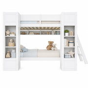 Letto a Castello 90x200 cm; 2 Posti - Contenitore; Ripiani; Scala reversibile - Bianco
