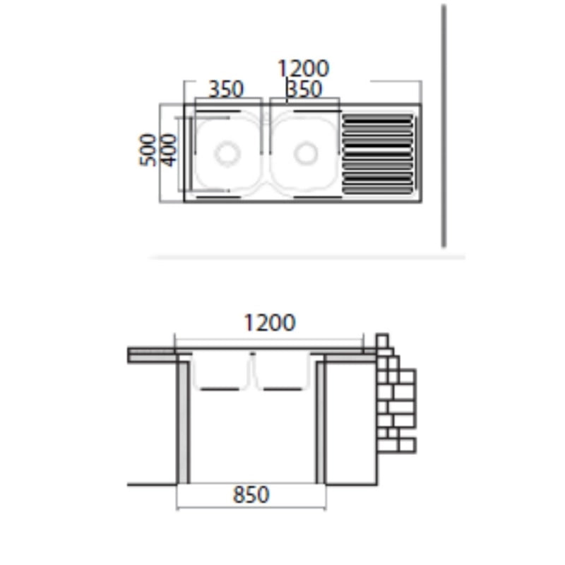 Lavello appoggio 50 series 120x50 cm SA127 sinistro