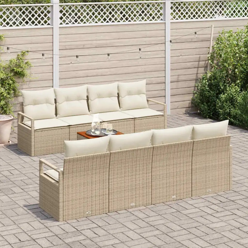 Set Divano da Giardino con cuscino 9 pcs Beige polyrattan 3347680