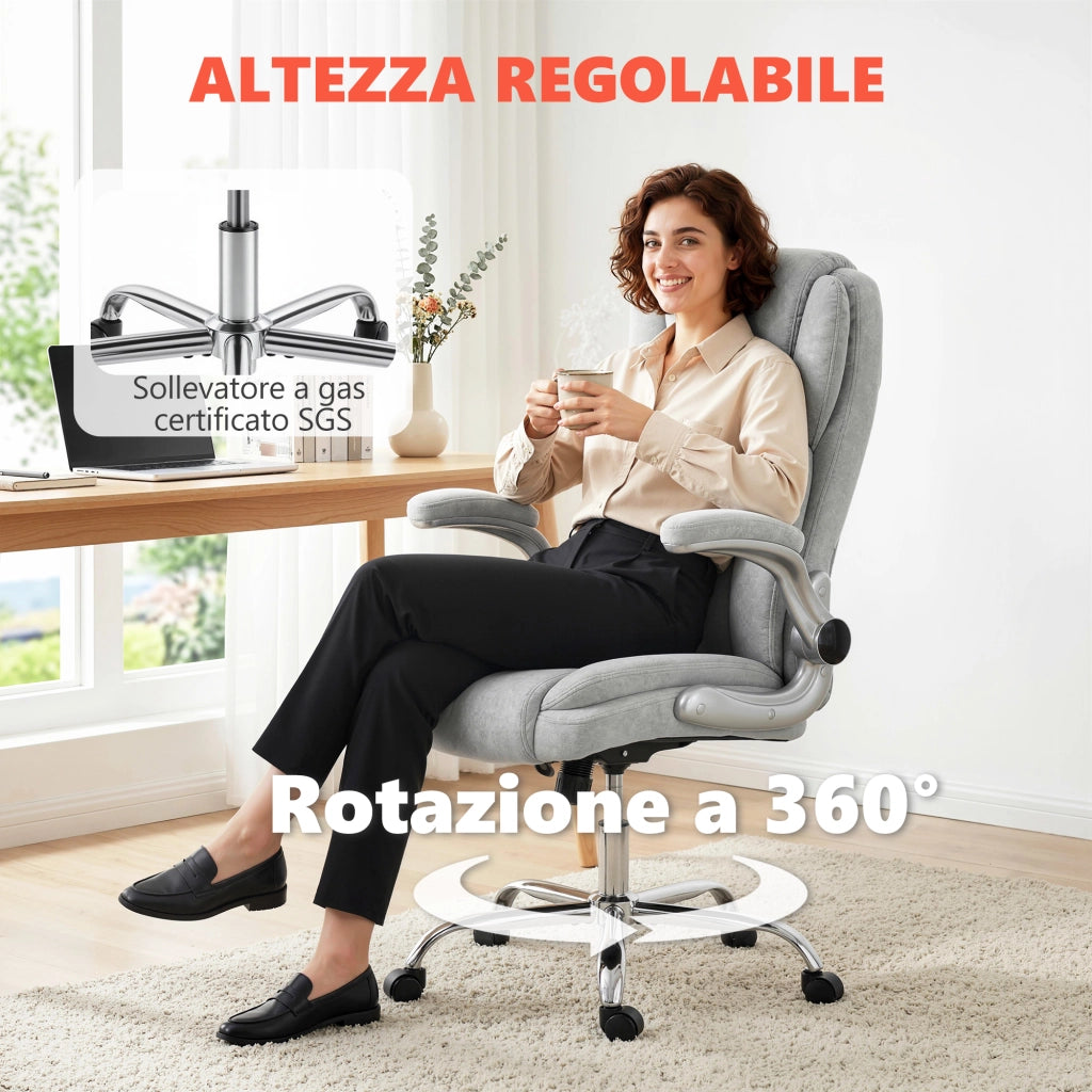 Sedia Ergonomica da Ufficio68x69x118 cm Schienale Alto e Braccioli Ribaltabili in VellutoBianco Crema