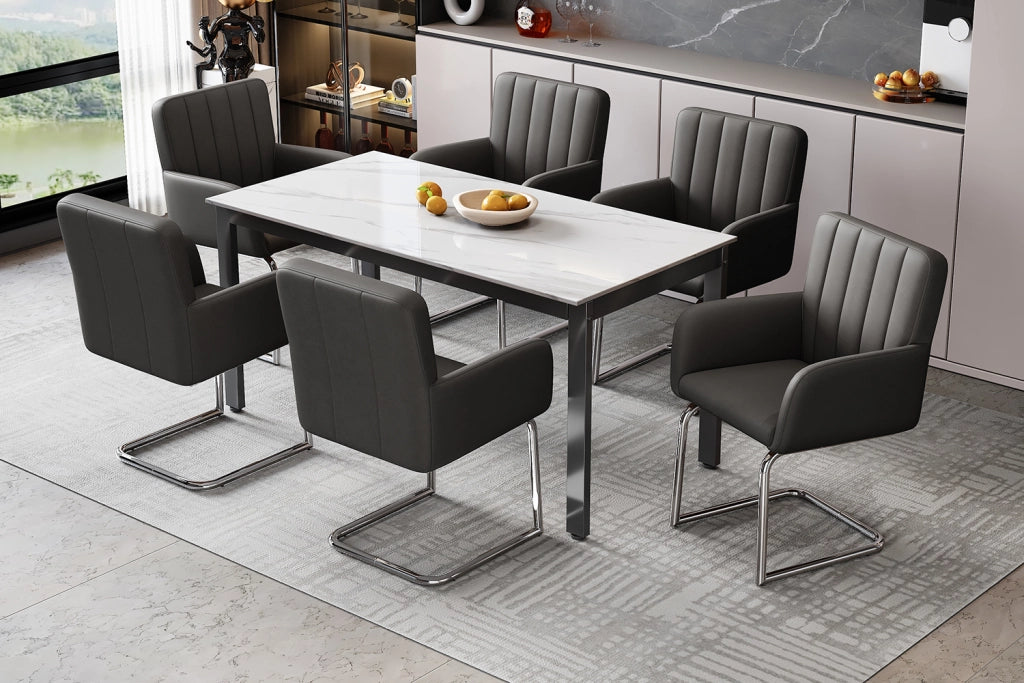 Sedie da pranzo 6 pezzi con schienale ergonomico gambe in metallo salvaspazio con braccioli in similpelle nera