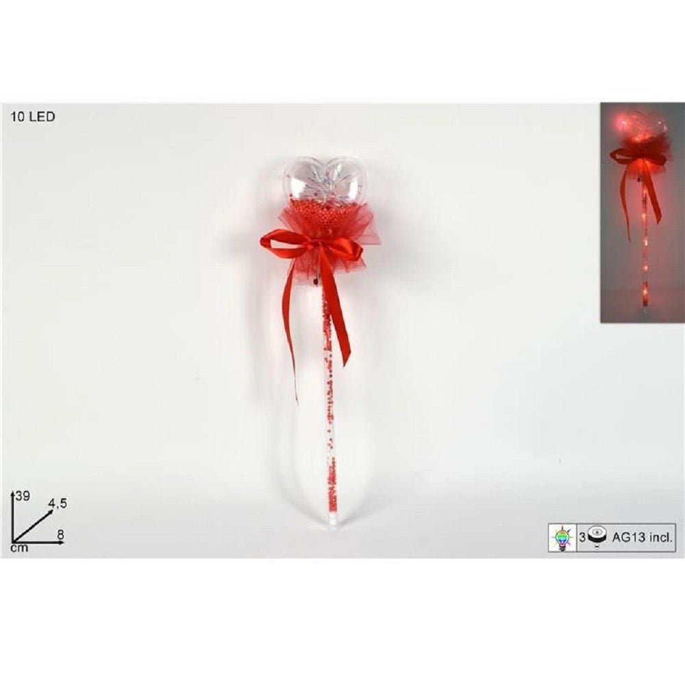 Trade Shop - Bacchetta Luminosa 10 Led Rossi Con Cuore Fiocco Perfetto Per Decorare Regalare -