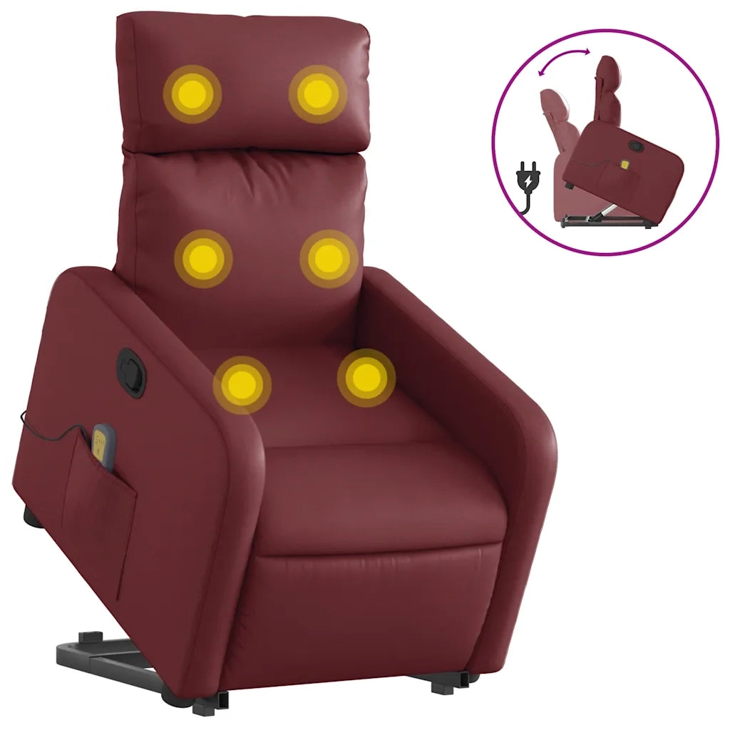 Divano Sedia-Poltrona Alzapersone Massaggi Reclinabile Rosso Vino Similpelle 763917