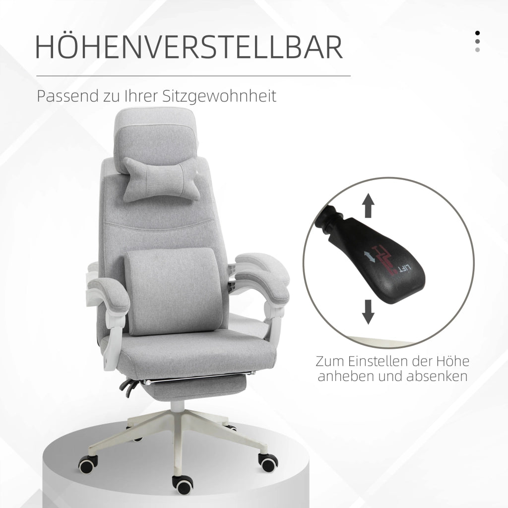 Sedia da ufficio ergonomica girevole con poggiapiedi, schienale reclinabile e rotelle, in poliestere grigio