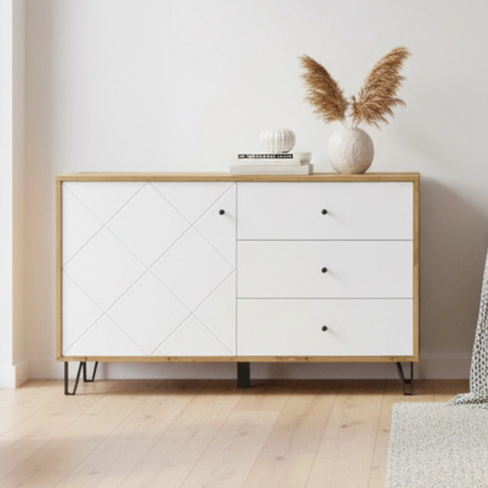 Madia 3 cassetti e anta Bollo5 123,4x40x75,2H colore rovere bianco