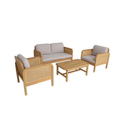 Salotto da giardino in legno di acacia e canna intrecciata, 4 posti,