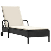 Lettino Prendisole | Sdraio da giardino | Lettino da sole con Ruote e Cuscino in Polyrattan Nero