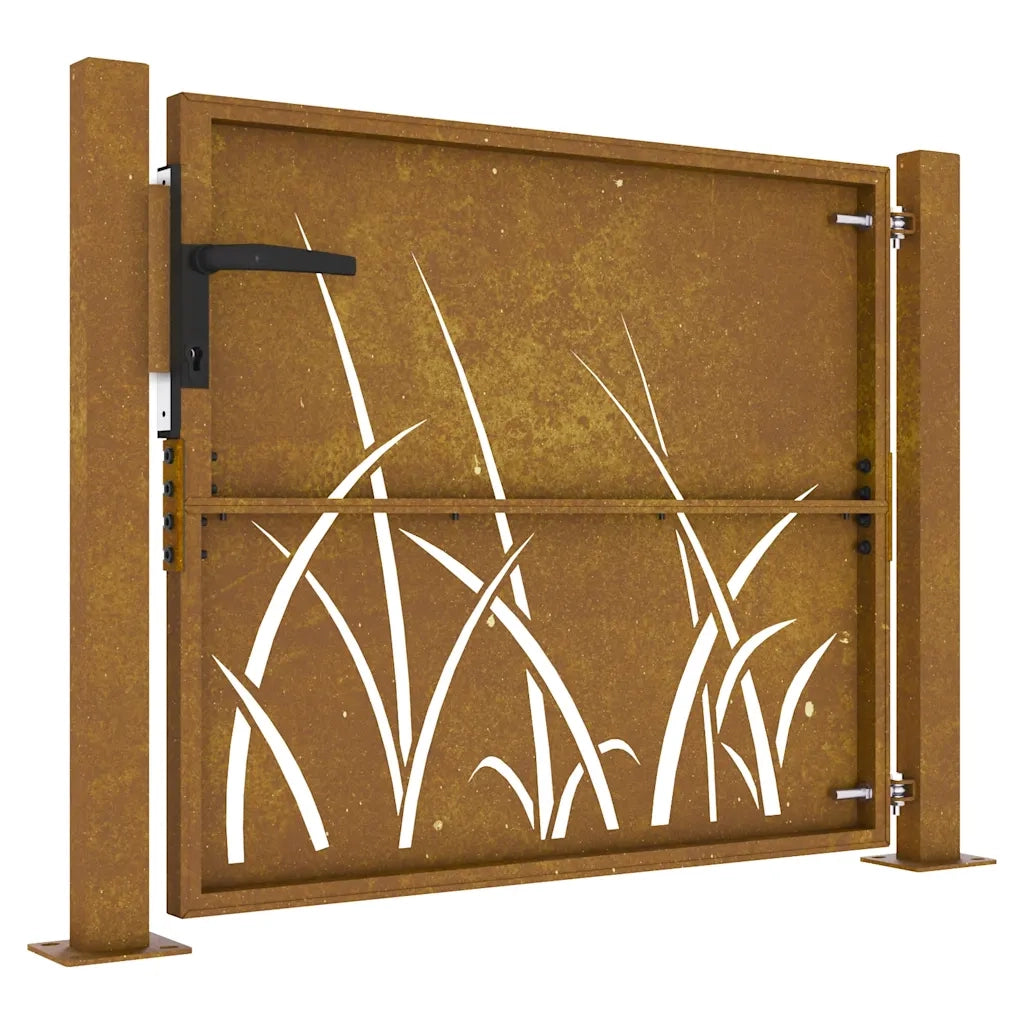 Cancello da giardino 100x75 cm in acciaio Corten con design erba 153226