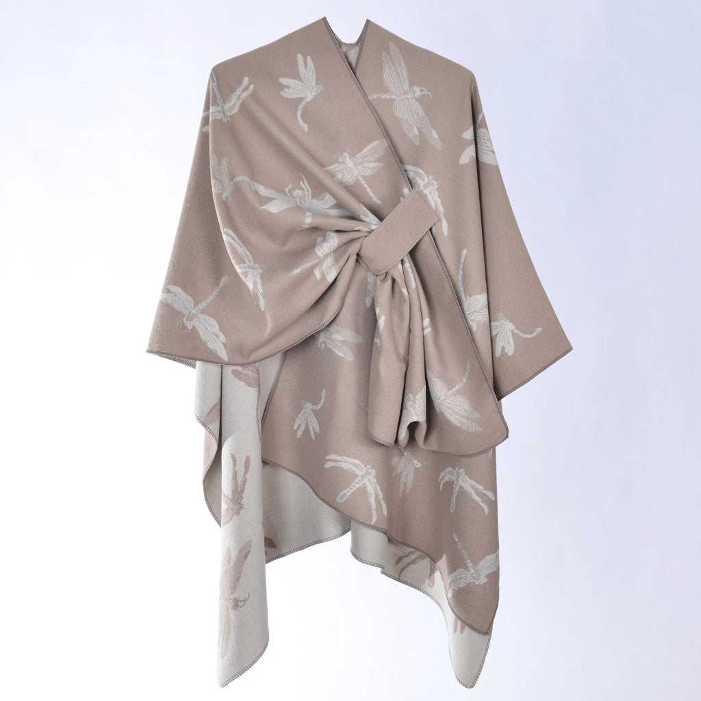 Nuovo scialle jacquard versatile con motivo a libellula per donna, stile etnico autunnale, morbido e caldo.