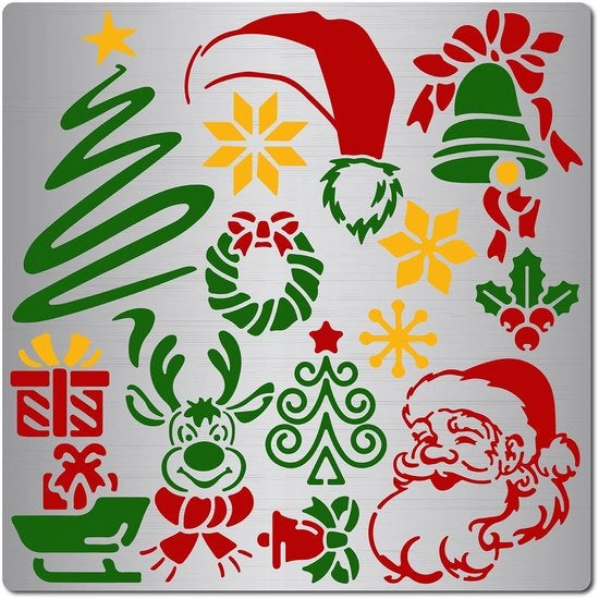 Stencili per Decorazione di Natale in Metallo - 16 cm - Stencil per Pittura - Decorazione Creativa - Disegni per Hobbisti - Adatto per Tagliare Legno