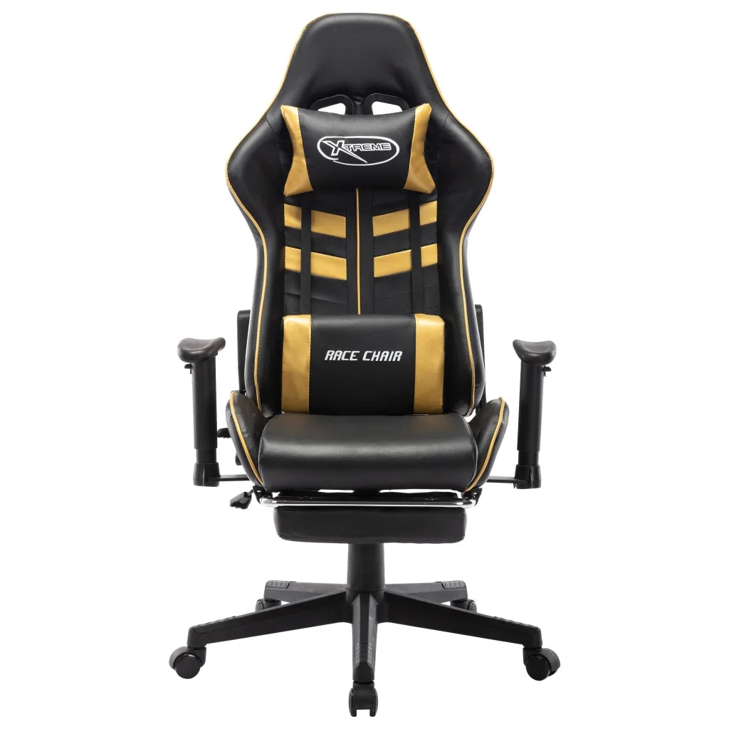 Sedia da Gaming | Sedia da e-sports con Poggiapiedi Nera e Oro in Similpelle