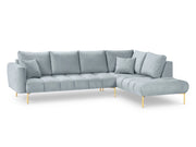 Cosmopolitan Design - Divano angolare destro "Hastings" 5 posti in velluto azzurro 