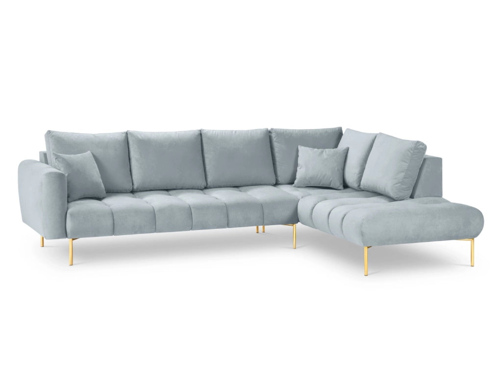 Cosmopolitan Design - Divano angolare destro "Hastings" 5 posti in velluto azzurro 