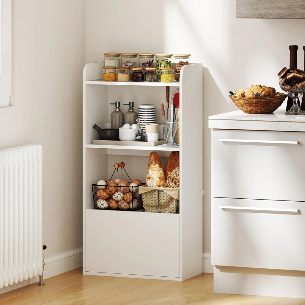 Libreria Aperta a 3 Ripiani, Scaffale Salvaspazio in Legno con Cassetto, Scaffale Portaoggetti Espositivo per Camera da Letto, Soggiorno, Cucina e Ingresso, 55 x 29 x 105 cm (Bianco)