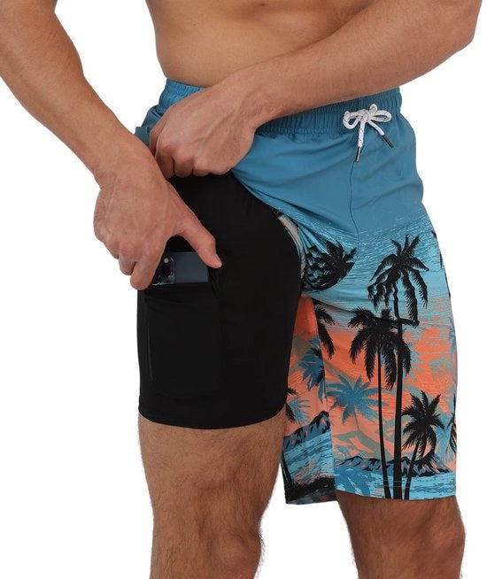 Costumi da bagno uomo da nuoto veloci 2 in 1 - Cintura compressiva - Shorts da spiaggia elastici - Tasche con cerniera - Materiale leggero e respirabile - Shorts da spiaggia