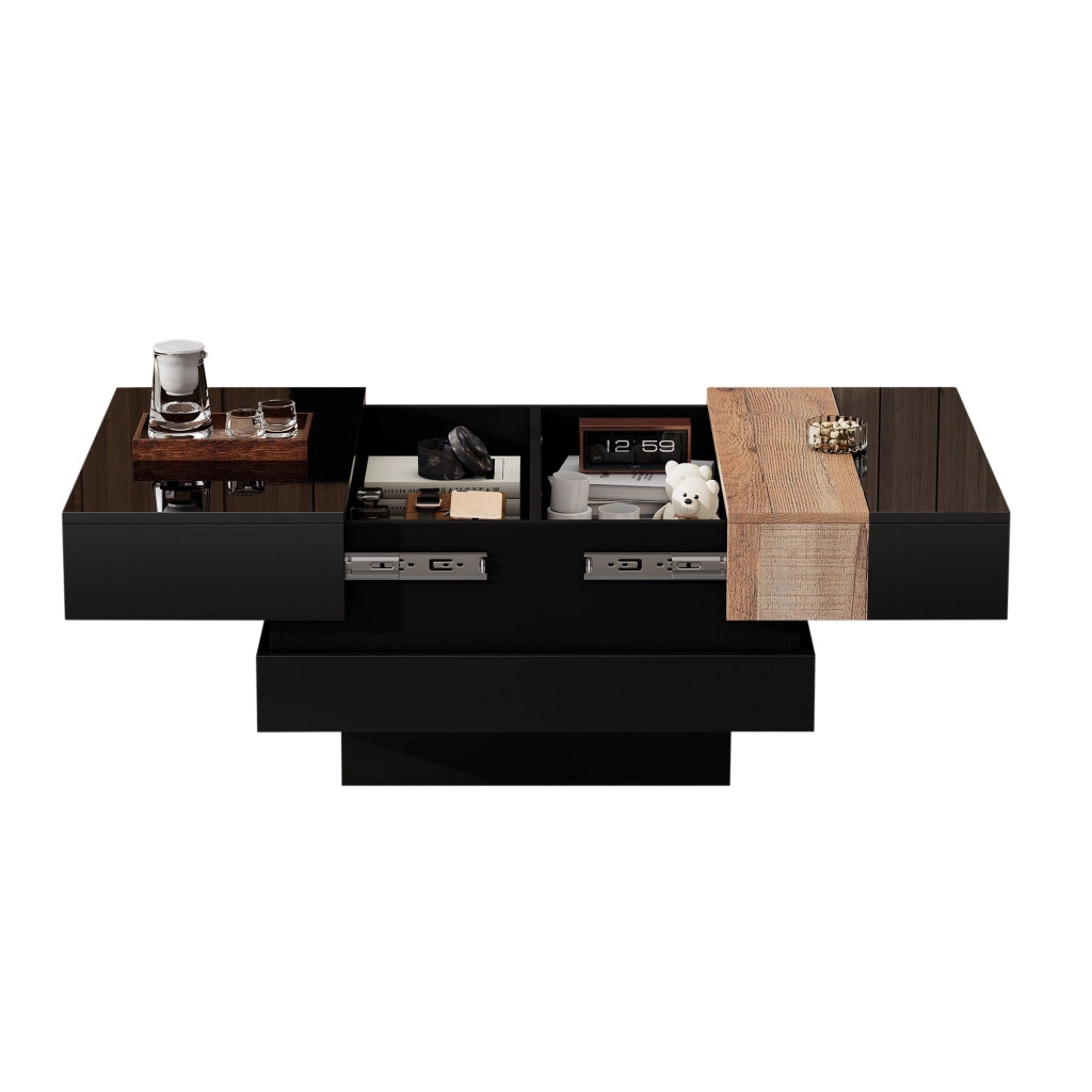 Tavolino da Salotto Quadrato Estensibile con Vano Contenitore ¨C Xylo ¨C Nero, MDF Lucido, 70x70x39