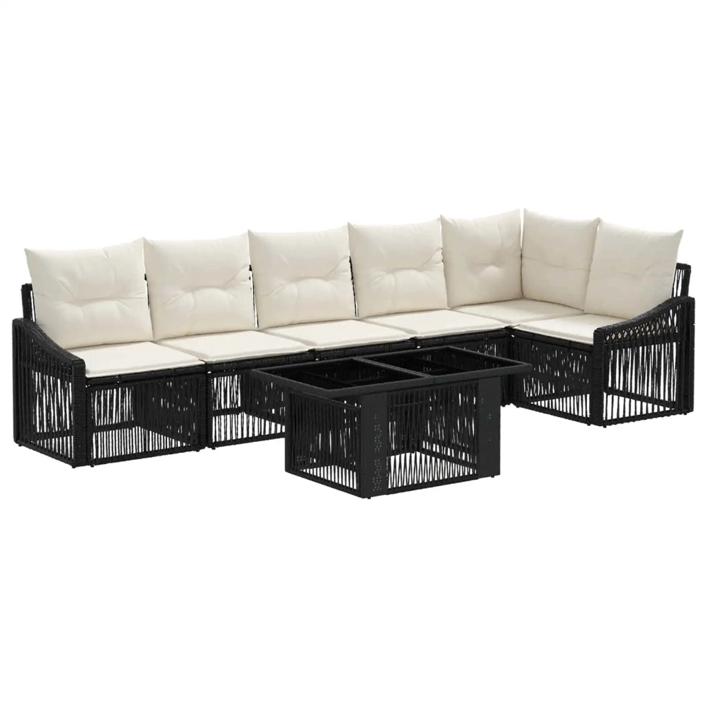 Set Divano da Giardino 7 pz Nero e Bianco Crema polyrattan 3437251