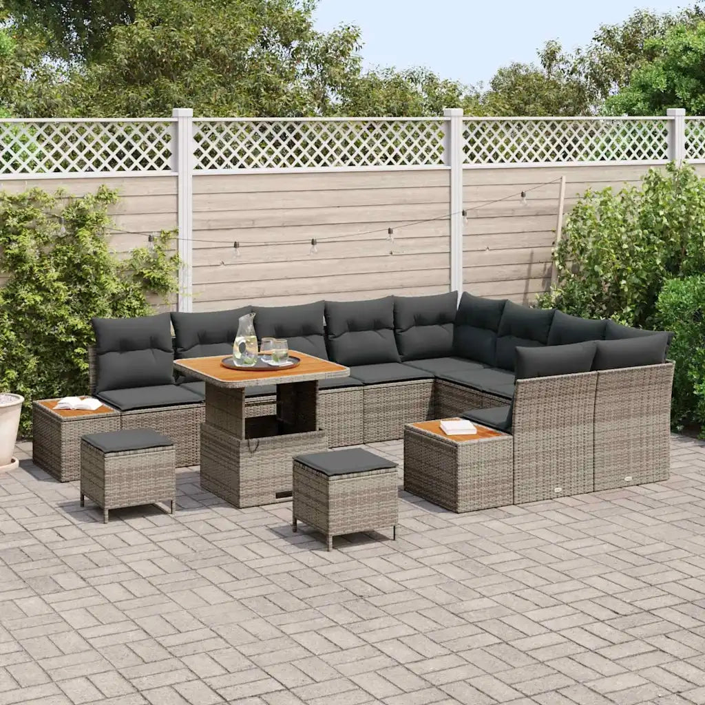 Set Divano da Giardino con cuscino 12 pcs Grigio Poly Rattan 3364903