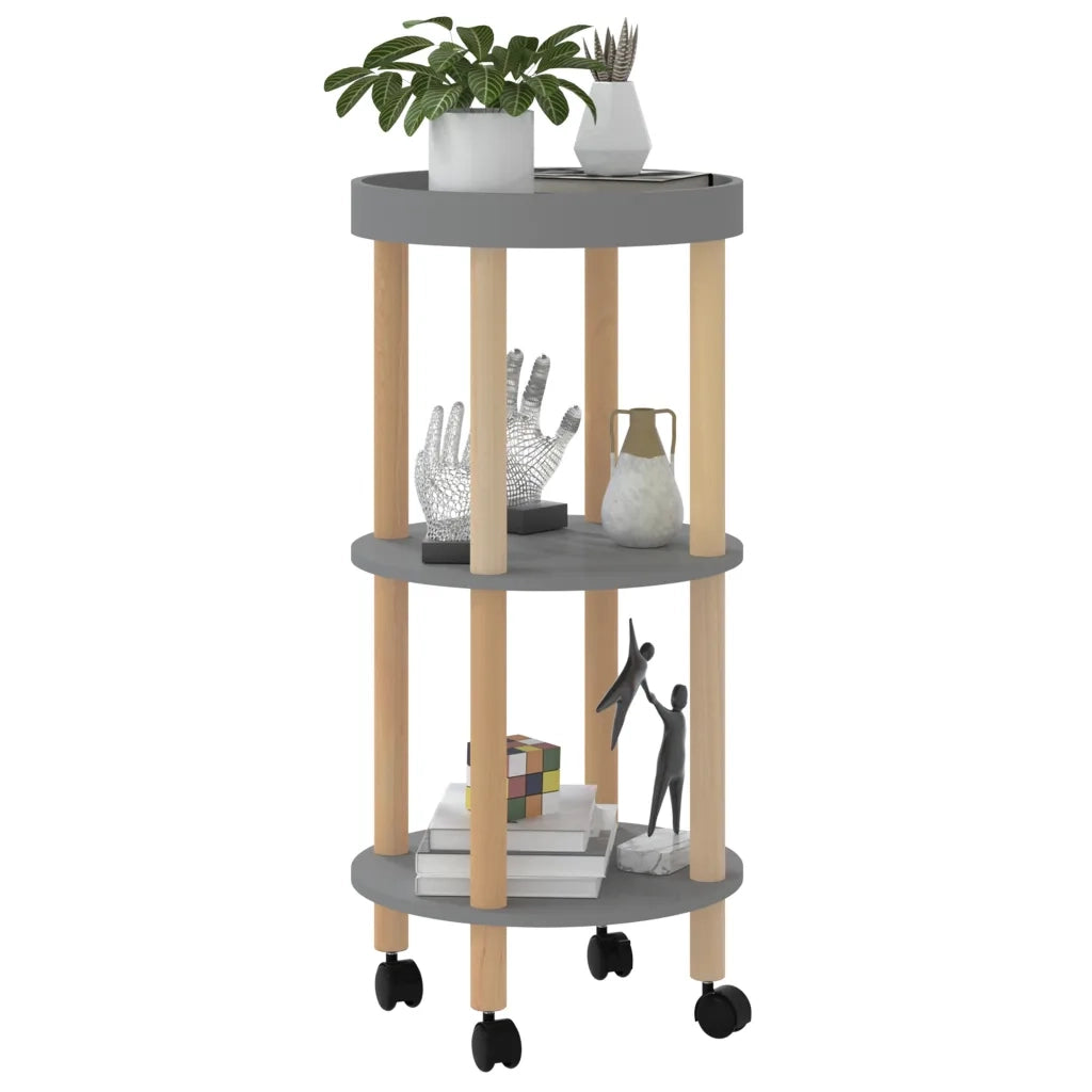 Carrello 3 Ripiani Grigio 38x38x82 cm Legno Multistrato e Pino 345602