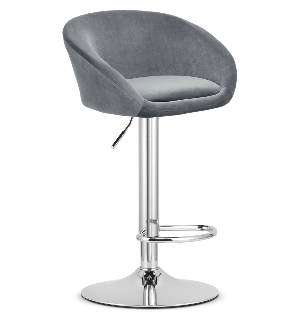 Sgabello in velluto VALORA EAST - Grigio - Base cromata x 2